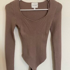 Pink Rose Women's Brown Ribbed Bodysuit
